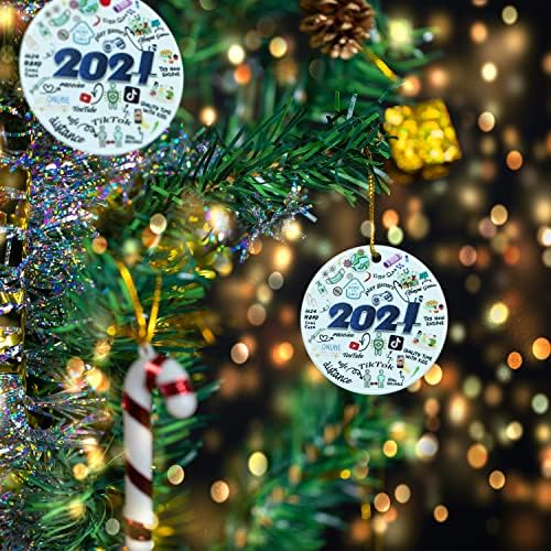 2021 חג המולד קישוטים, Covid-19 תזכורת שנת 2021 - 2.8 סיבוב קרמיקה קישוט קישוט עץ חג מולד קישוט, בערב חג המולד, חג השנה