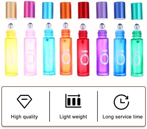 EXCEART 8pcs 10ml צבעוני חלבית רול על בקבוקי זכוכית חלבית עיסוי רולר בקבוקים עם נירוסטה רולר כדורי צינור צלוחיות מכולות