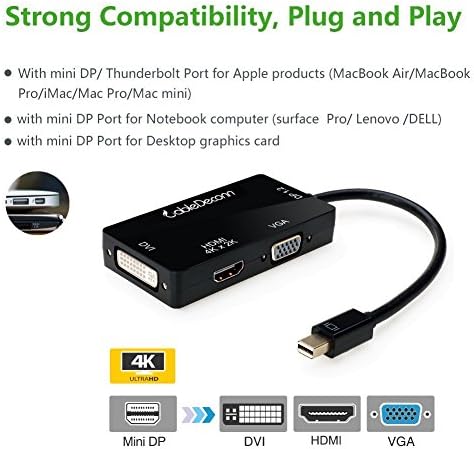 CableDeconn Multi-פונקציה Mini Displayport (Thunderbolt תואם) HDMI-DVI כבל VGA מתאם ממיר זכר ונקבה 3-in-1