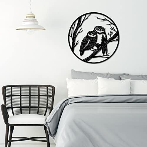ציפור מתכת קיר בעיצוב ינשוף על ענפי העץ הקיר יצירות אמנות חיית לילה קיר פסל שחור פסלי קיר עבור חדר השינה, הסלון מקורה